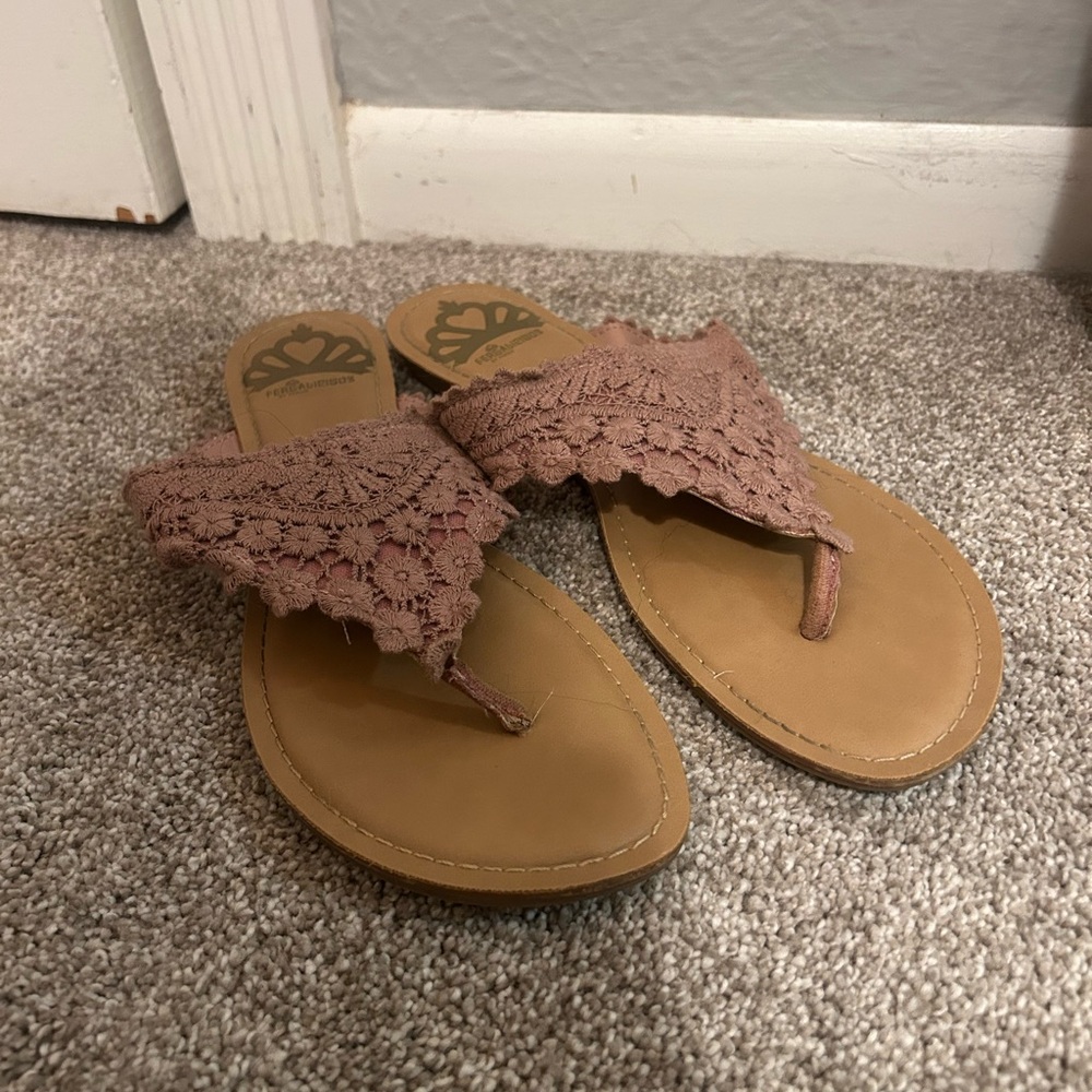 Fergalicious Lace-Accented Mauve Sandals